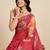 red linen printed saree with blouse