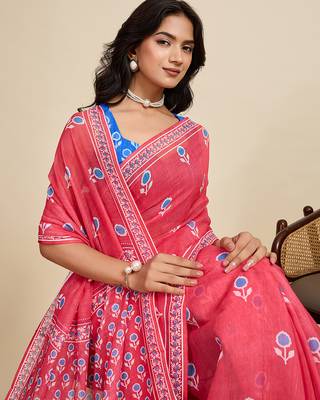dark peach linen printed saree with blouse 5