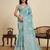 turquoise linen printed saree with blouse