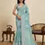 turquoise linen printed saree with blouse