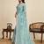 turquoise linen printed saree with blouse