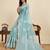 turquoise linen printed saree with blouse