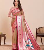 beige art silk woven saree with blouse