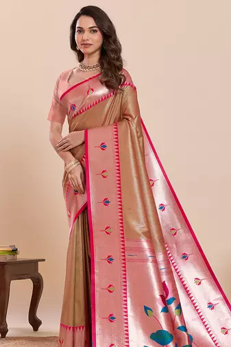 beige art silk woven saree with blouse