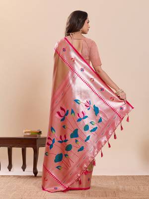 beige art silk woven saree with blouse 3