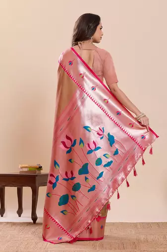 beige art silk woven saree with blouse