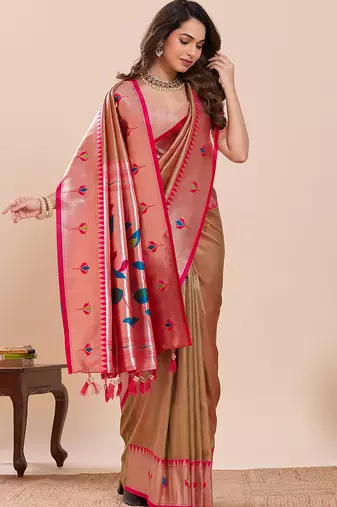 beige art silk woven saree with blouse
