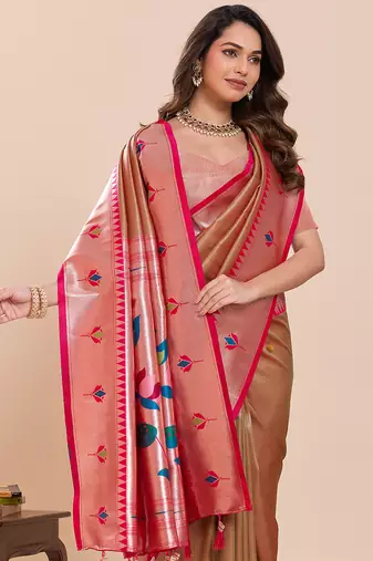 beige art silk woven saree with blouse