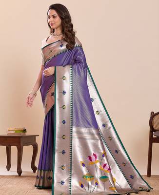 blue art silk woven saree with blouse 2