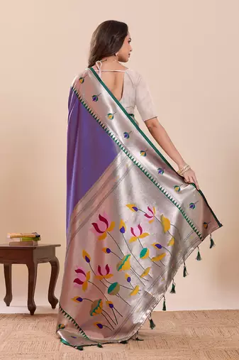 blue art silk woven saree with blouse