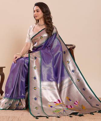 blue art silk woven saree with blouse 4