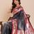 navy blue art silk woven saree with blouse