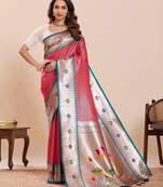 pink art silk woven saree with blouse