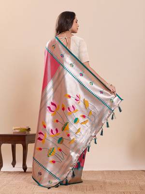 pink art silk woven saree with blouse 3
