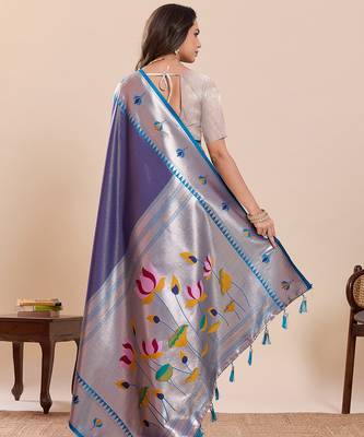 violet art silk woven saree with blouse 3