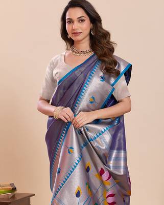 violet art silk woven saree with blouse 5