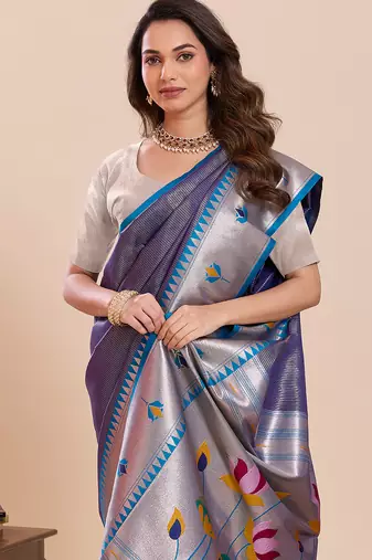 violet art silk woven saree with blouse
