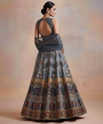 Grey Embroidered Crepe Lehenga Set 2