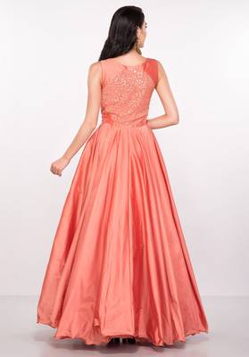 Peach silk sleevless embroidered gown 2