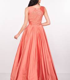 Peach silk sleevless embroidered gown