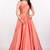 Peach silk sleevless embroidered gown