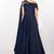 Navy blue silk sleevless embroidered gown