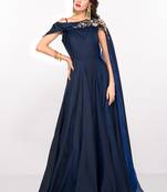 Navy blue silk sleevless embroidered gown