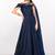 Navy blue silk sleevless embroidered gown