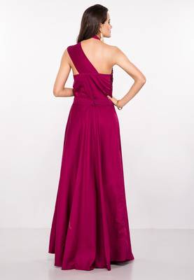 Deep pink silk sleevless embroidered gown 2