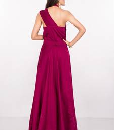 Deep pink silk sleevless embroidered gown