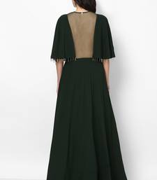 Dark green georgette cape sleeve embroidered gown