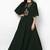 Dark green georgette cape sleeve embroidered gown