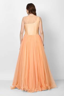Peach net sleevless embroidered gown 2