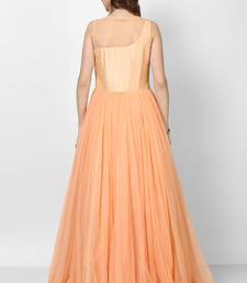 Peach net sleevless embroidered gown
