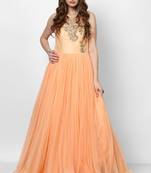 Peach net sleevless embroidered gown