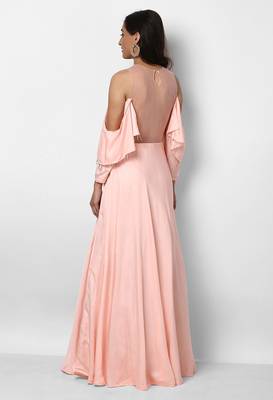 Baby pink silk cold shoulder embroidered gown 2