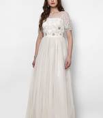 White net short sleeve embroidered gown