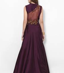 Purple silk sleevless embroidered gown