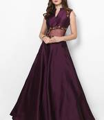 Purple silk sleevless embroidered gown