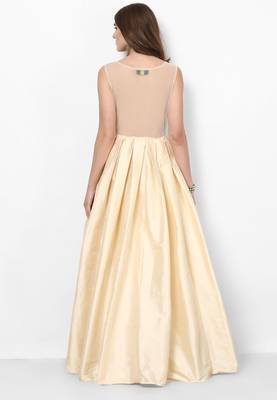 Ivory silk sleevless embroidered gown 2