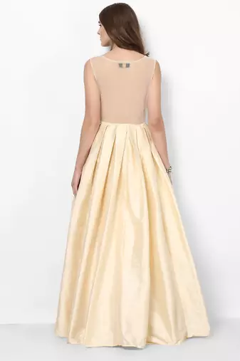 Ivory silk sleevless embroidered gown