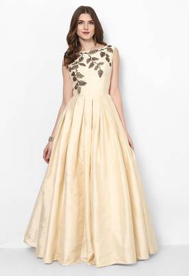 Ivory silk sleevless embroidered gown 1