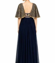 Navy blue georgette cape sleeve embroidered gown