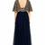 Navy blue georgette cape sleeve embroidered gown