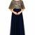 Navy blue georgette cape sleeve embroidered gown