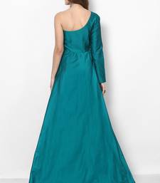 Turquoise blue silk monosleeve embroidered gown