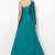 Turquoise blue silk monosleeve embroidered gown