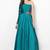 Turquoise blue silk monosleeve embroidered gown