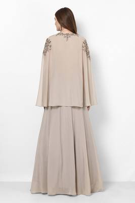 Antique white georgette cape sleeve embroidered gown 2