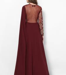 Maroon georgette cape sleeve embroidered gown